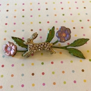 Vintage Crystal Bunny & Flower Pin